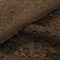 Polyamide élasthanne lingerie motif floral abstrait gaufré sable brun tabac lurex or