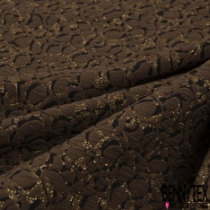 Polyamide élasthanne lingerie motif floral abstrait gaufré sable brun tabac lurex or