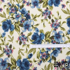 Crêpe viscose grand imprimé feuillage tropicale fond blanc cassé