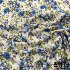 Crêpe viscose grand imprimé feuillage tropicale fond blanc cassé