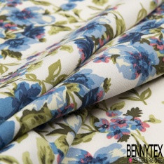 Crêpe viscose grand imprimé feuillage tropicale fond blanc cassé