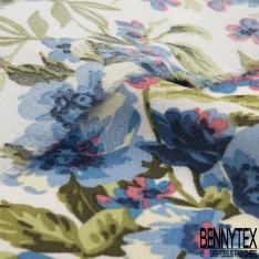 Crêpe viscose grand imprimé feuillage tropicale fond blanc cassé