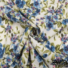 Crêpe viscose grand imprimé feuillage tropicale fond blanc cassé