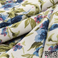 Crêpe viscose grand imprimé feuillage tropicale fond blanc cassé