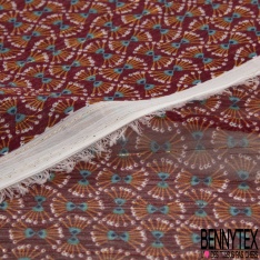 Coupon 3m mousseline crêpon polyester imprimé demi dandelion stylisé fond vert randonnef rayure verticale lurex