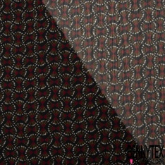 Coupon 3m mousseline crêpon polyester imprimé demi dandelion stylisé fond bordeaux rayure verticale lurex