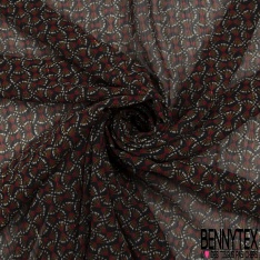 Coupon 3m mousseline crêpon polyester imprimé demi dandelion stylisé fond bordeaux rayure verticale lurex