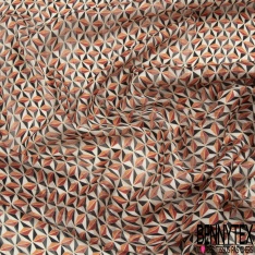 Coupon 3m mousseline crêpon polyester imprimé floral estival fond blanc cassé rayure verticale lurex