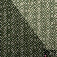 Coupon 3m mousseline crêpon polyester imprimé trio de triangle noir brique ocre blanc rayure verticale lurex