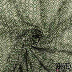 Coupon 3m mousseline crêpon polyester imprimé trio de triangle noir brique ocre blanc rayure verticale lurex
