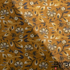 Coupon 3m mousseline crêpon polyester imprimé tribal ton blanc vert moyen rayure verticale lurex
