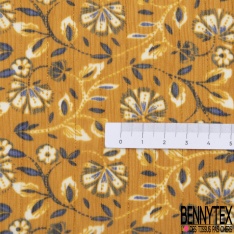 Coupon 3m mousseline crêpon polyester imprimé tribal ton blanc vert moyen rayure verticale lurex