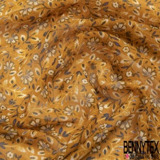 Coupon 3m mousseline crêpon polyester imprimé tribal ton blanc vert moyen rayure verticale lurex
