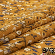 Coupon 3m mousseline crêpon polyester imprimé tribal ton blanc vert moyen rayure verticale lurex