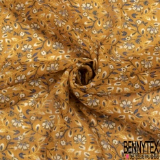 Coupon 3m mousseline crêpon polyester imprimé tribal ton blanc vert moyen rayure verticale lurex