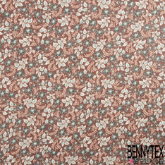 Coupon 3m mousseline crêpon polyester imprimé floral cachemire fond verge d'or rayure verticale lurex