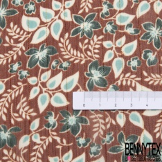 Coupon 3m mousseline crêpon polyester imprimé floral cachemire fond verge d'or rayure verticale lurex