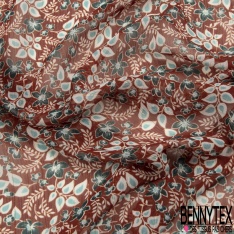 Coupon 3m mousseline crêpon polyester imprimé floral cachemire fond verge d'or rayure verticale lurex