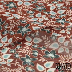 Coupon 3m mousseline crêpon polyester imprimé floral cachemire fond verge d'or rayure verticale lurex