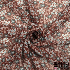 Coupon 3m mousseline crêpon polyester imprimé floral cachemire fond verge d'or rayure verticale lurex