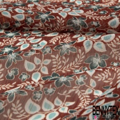 Coupon 3m mousseline crêpon polyester imprimé floral cachemire fond verge d'or rayure verticale lurex