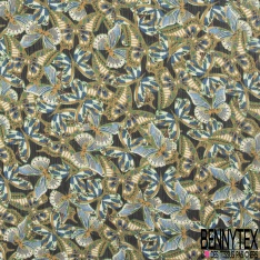 Coupon 3m mousseline crêpon polyester imprimé abstrait fond cannelle rayure verticale lurex or