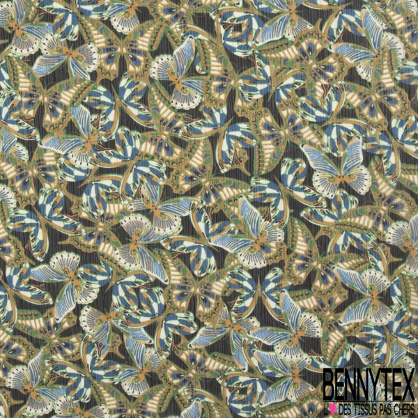Coupon 3m mousseline crêpon polyester imprimé abstrait fond cannelle rayure verticale lurex or
