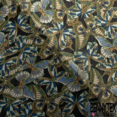 Coupon 3m mousseline crêpon polyester imprimé abstrait fond cannelle rayure verticale lurex or