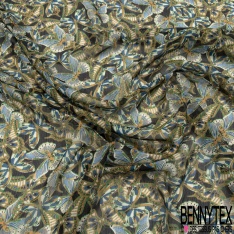 Coupon 3m mousseline crêpon polyester imprimé abstrait fond cannelle rayure verticale lurex or