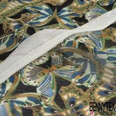 Coupon 3m mousseline crêpon polyester imprimé abstrait fond cannelle rayure verticale lurex or