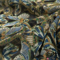 Coupon 3m mousseline crêpon polyester imprimé abstrait fond cannelle rayure verticale lurex or