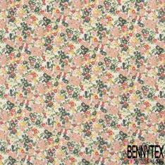 Coton imprimé petite fleur champêtre multicolore fond blanc discret