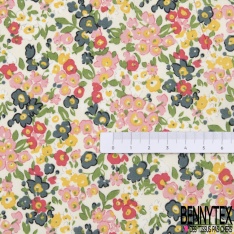 Coton imprimé petite fleur champêtre multicolore fond blanc discret