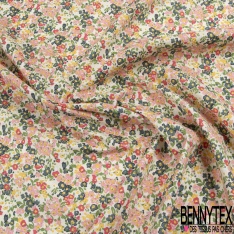 Coton imprimé petite fleur champêtre multicolore fond blanc discret