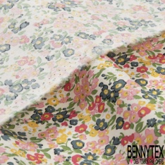 Coton imprimé petite fleur champêtre multicolore fond blanc discret