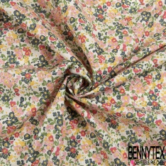 Coton imprimé petite fleur champêtre multicolore fond blanc discret