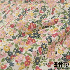 Coton imprimé petite fleur champêtre multicolore fond blanc discret