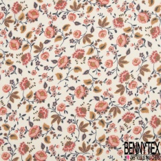 Mousseline georgette grand imprimé floral cachemire indien ton miel rouille bleu