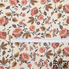 Mousseline georgette grand imprimé floral cachemire indien ton miel rouille bleu