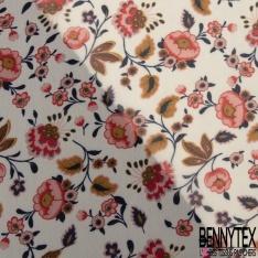 Mousseline georgette grand imprimé floral cachemire indien ton miel rouille bleu