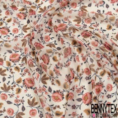 Mousseline georgette grand imprimé floral cachemire indien ton miel rouille bleu