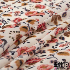 Mousseline georgette grand imprimé floral cachemire indien ton miel rouille bleu