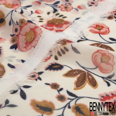 Mousseline georgette grand imprimé floral cachemire indien ton miel rouille bleu