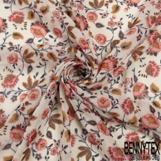 Mousseline georgette grand imprimé floral cachemire indien ton miel rouille bleu