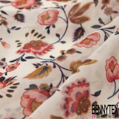 Mousseline georgette grand imprimé floral cachemire indien ton miel rouille bleu