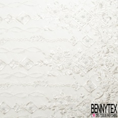 Dentelle mariage brodée perlée festonnée double base ton gris mouette