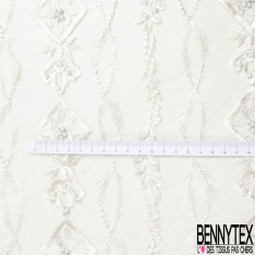 Dentelle mariage brodée perlée festonnée double base ton gris mouette