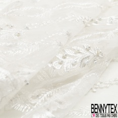 Dentelle mariage brodée perlée festonnée double base ton gris mouette