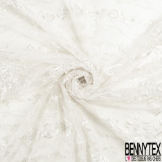 Dentelle mariage brodée perlée festonnée double base ton gris mouette