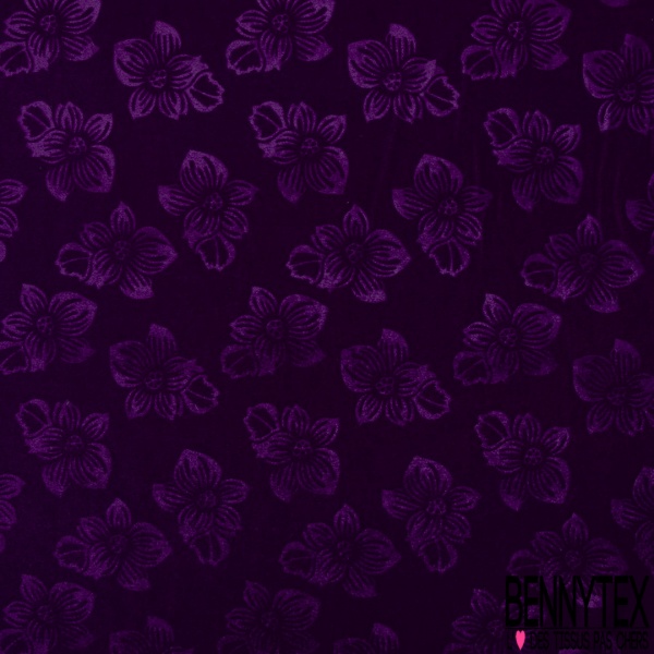 Velours polyester ras lisse petite laize uni pourpre foncé paillette argent parsemée